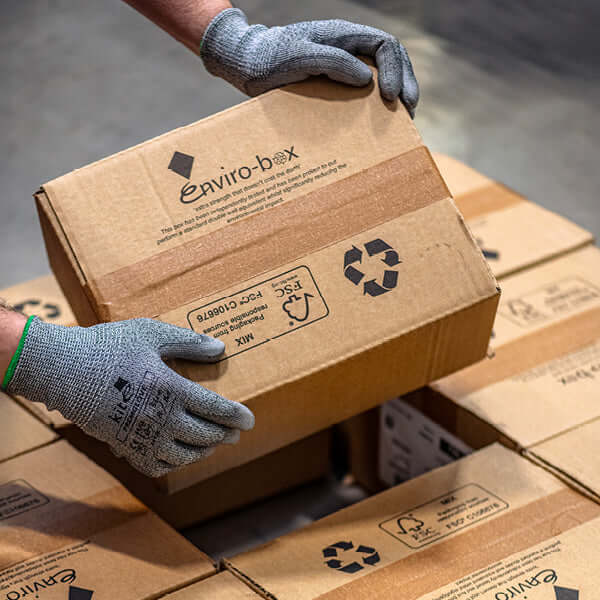 An image of a cardboard box with the text "enviro-box".