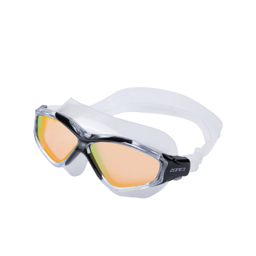 Máscara de natación Vision Max de Zone3, con lentes ambar de gran tamaño, junta transparente y montura negra